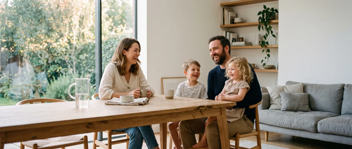 Happy Alberta family together at home